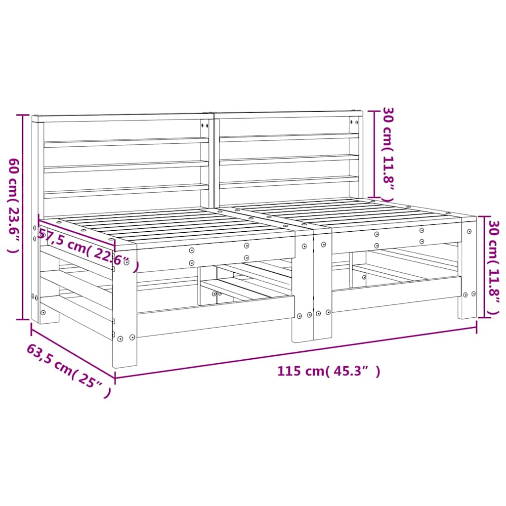 vidaXL Garden Middle Sofas 2 pcs Solid Wood Douglas