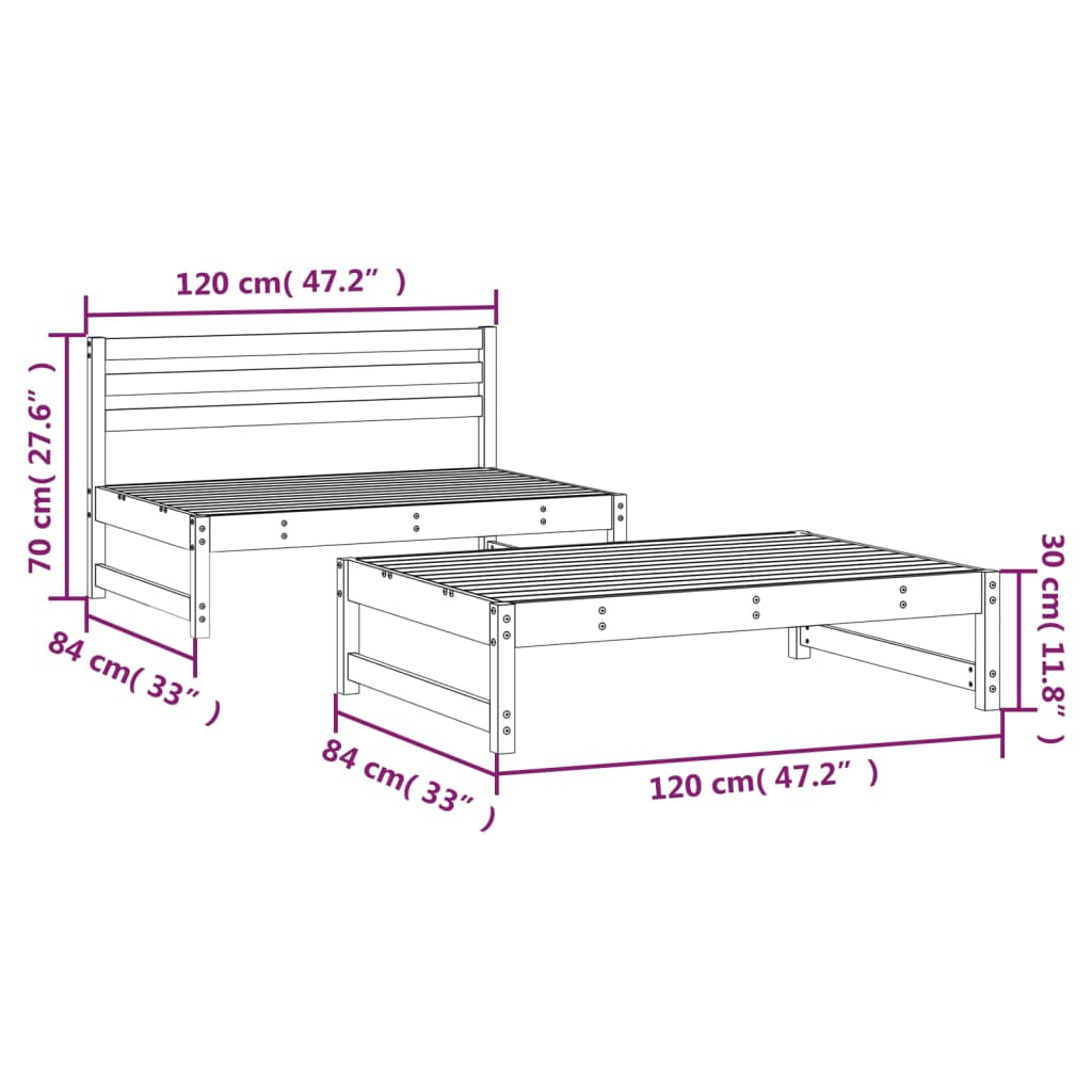 vidaXL 2 Piece Garden Lounge Set Grey Solid Wood Pine