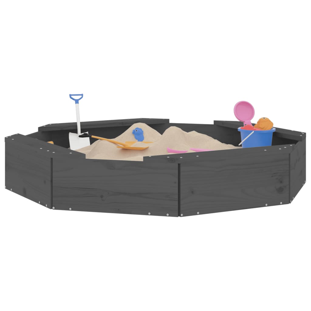 vidaXL Sandbox with Seats Grey Octagon Solid Wood Pine