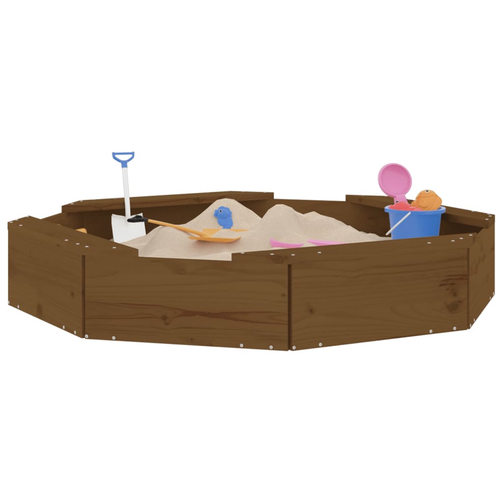 vidaXL Sandbox with Seats Honey Brown Octagon Solid Wood Pine