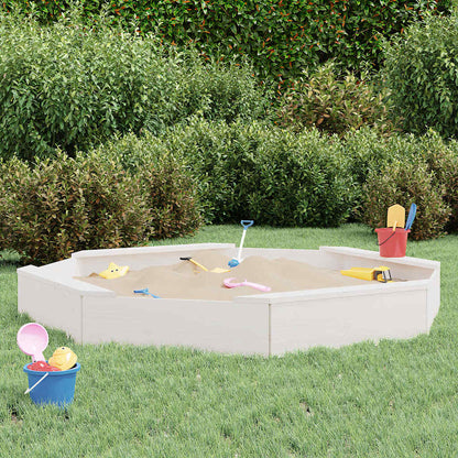 vidaXL Sandbox with Seats White Octagon Solid Wood Pine