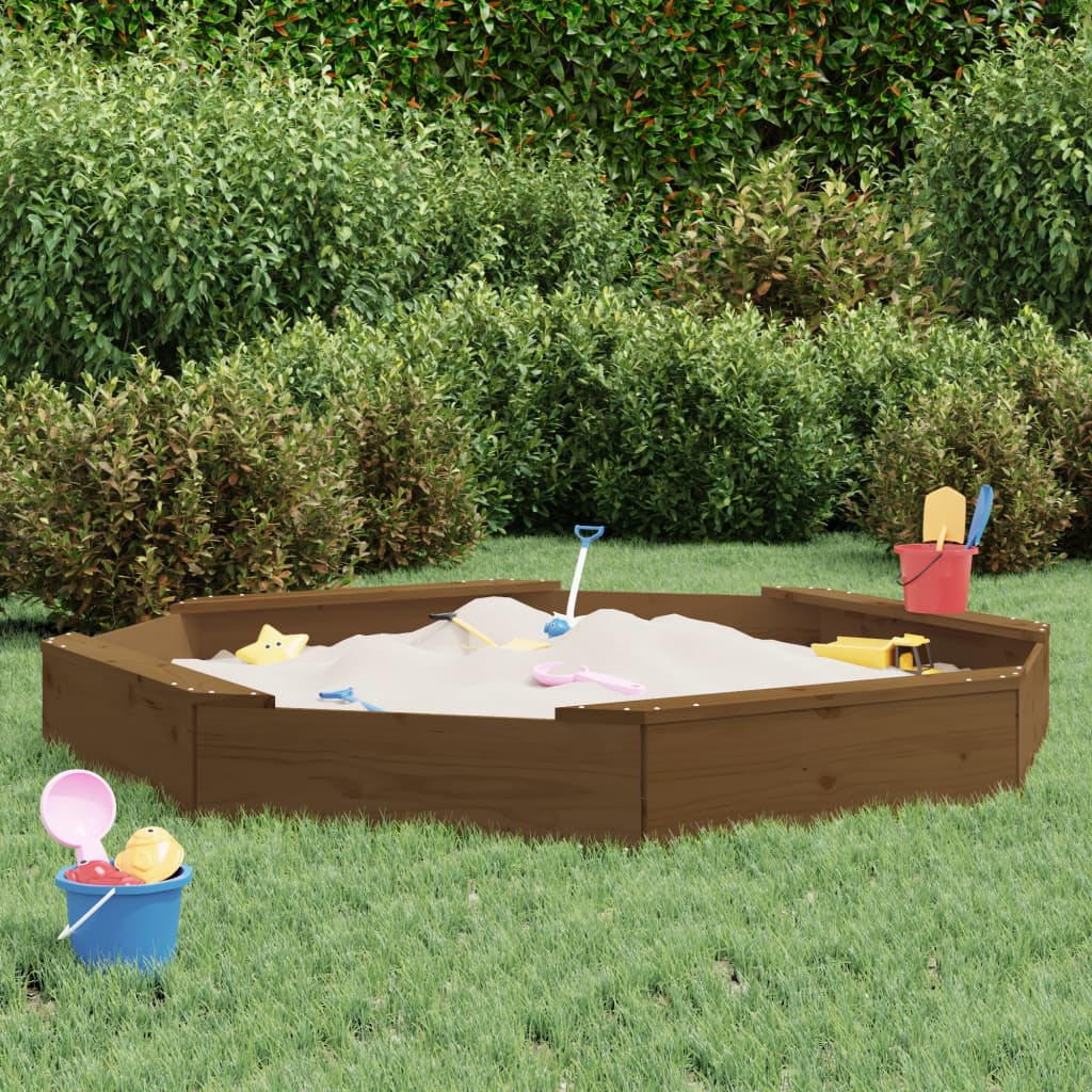 vidaXL Sandbox with Seats Honey Brown Octagon Solid Wood Pine