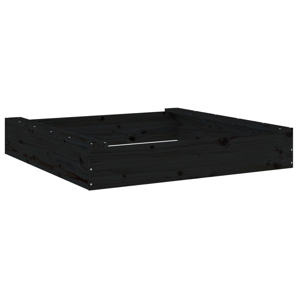 vidaXL Sandbox with Seats Black Square Solid Wood Pine