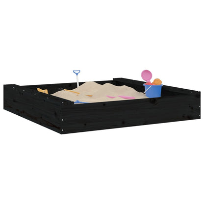 vidaXL Sandbox with Seats Black Square Solid Wood Pine