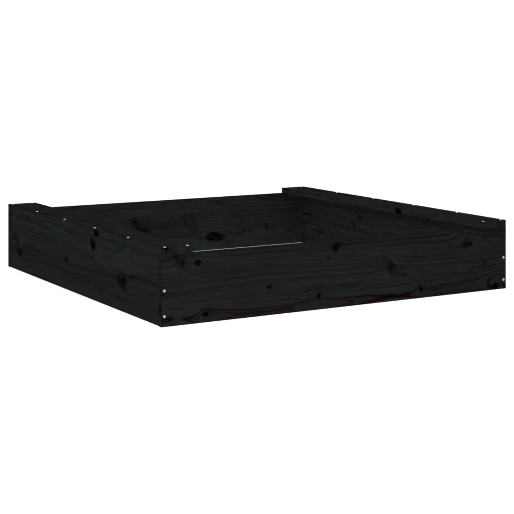 vidaXL Sandbox with Seats Black Square Solid Wood Pine