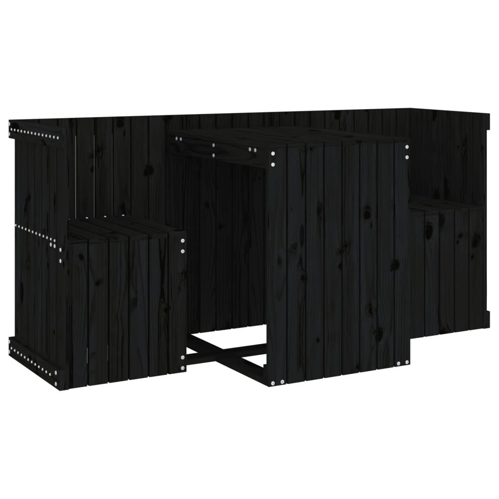 vidaXL Balcony Set 2-Seater Black Solid Wood Pine
