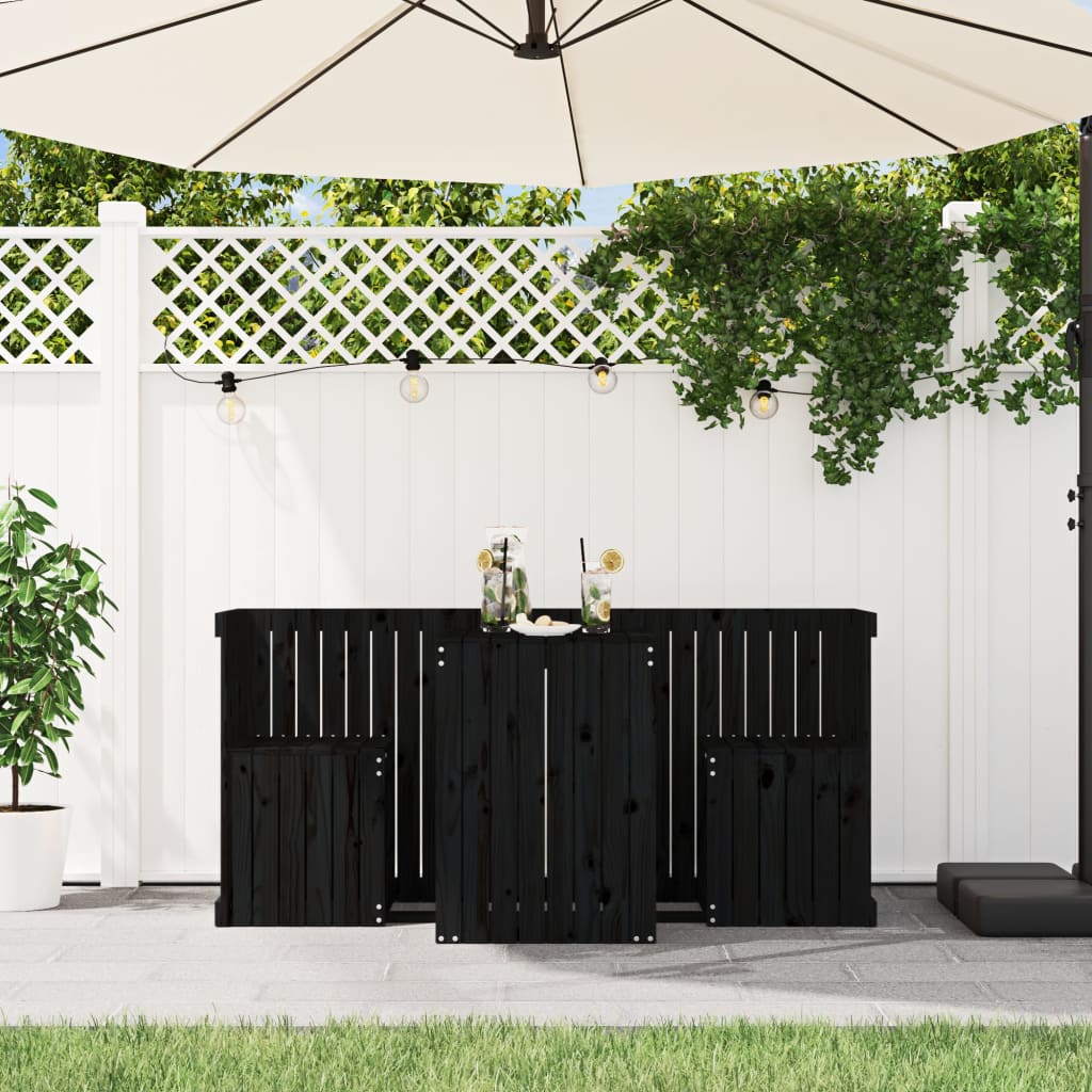vidaXL Balcony Set 2-Seater Black Solid Wood Pine