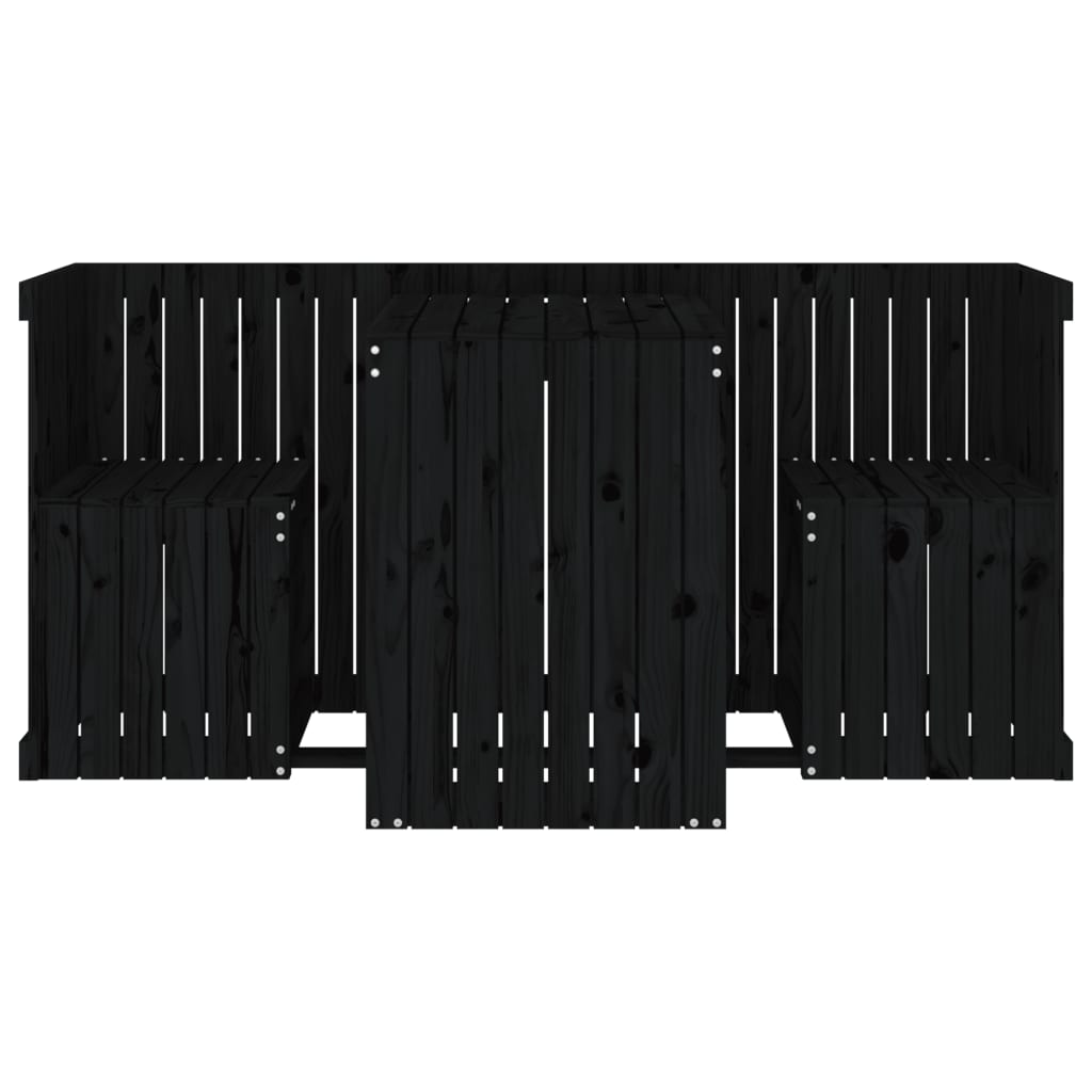 vidaXL Balcony Set 2-Seater Black Solid Wood Pine