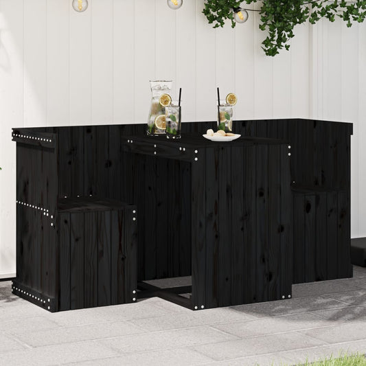 vidaXL Balcony Set 2-Seater Black Solid Wood Pine