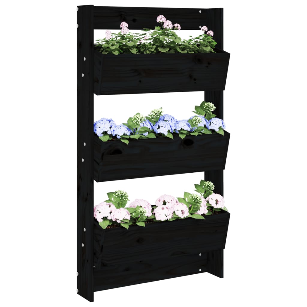 vidaXL Wall Planter 3-Tier 60x18.5x110 cm Black Solid Wood Pine
