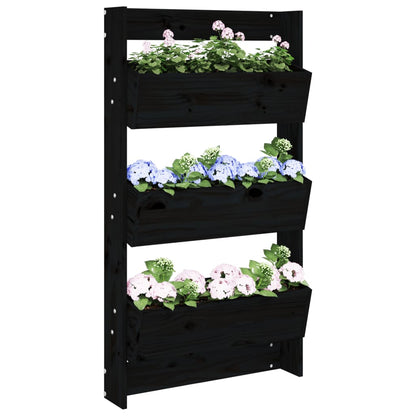 vidaXL Wall Planter 3-Tier 60x18.5x110 cm Black Solid Wood Pine