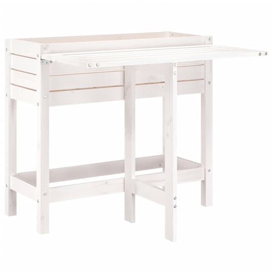 vidaXL Garden Planter with Folding Tabletop White Solid Wood Pine