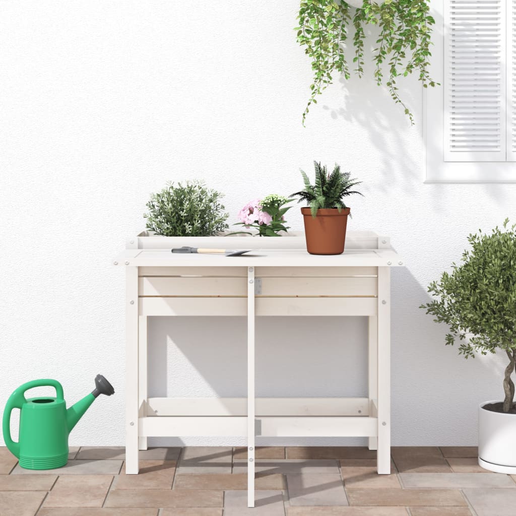 vidaXL Garden Planter with Folding Tabletop White Solid Wood Pine