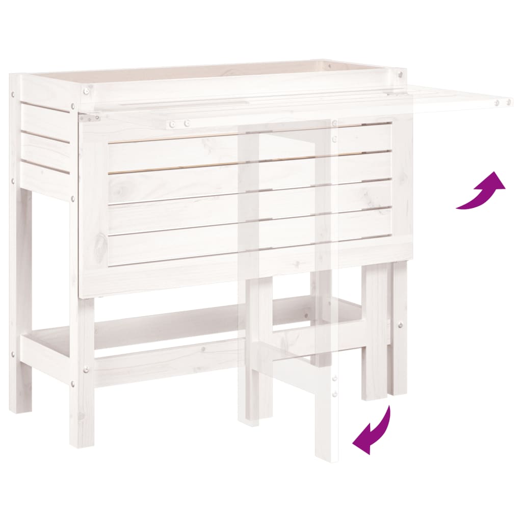 vidaXL Garden Planter with Folding Tabletop White Solid Wood Pine