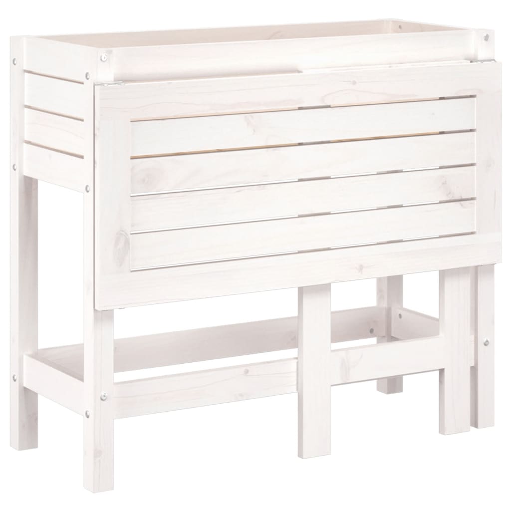 vidaXL Garden Planter with Folding Tabletop White Solid Wood Pine