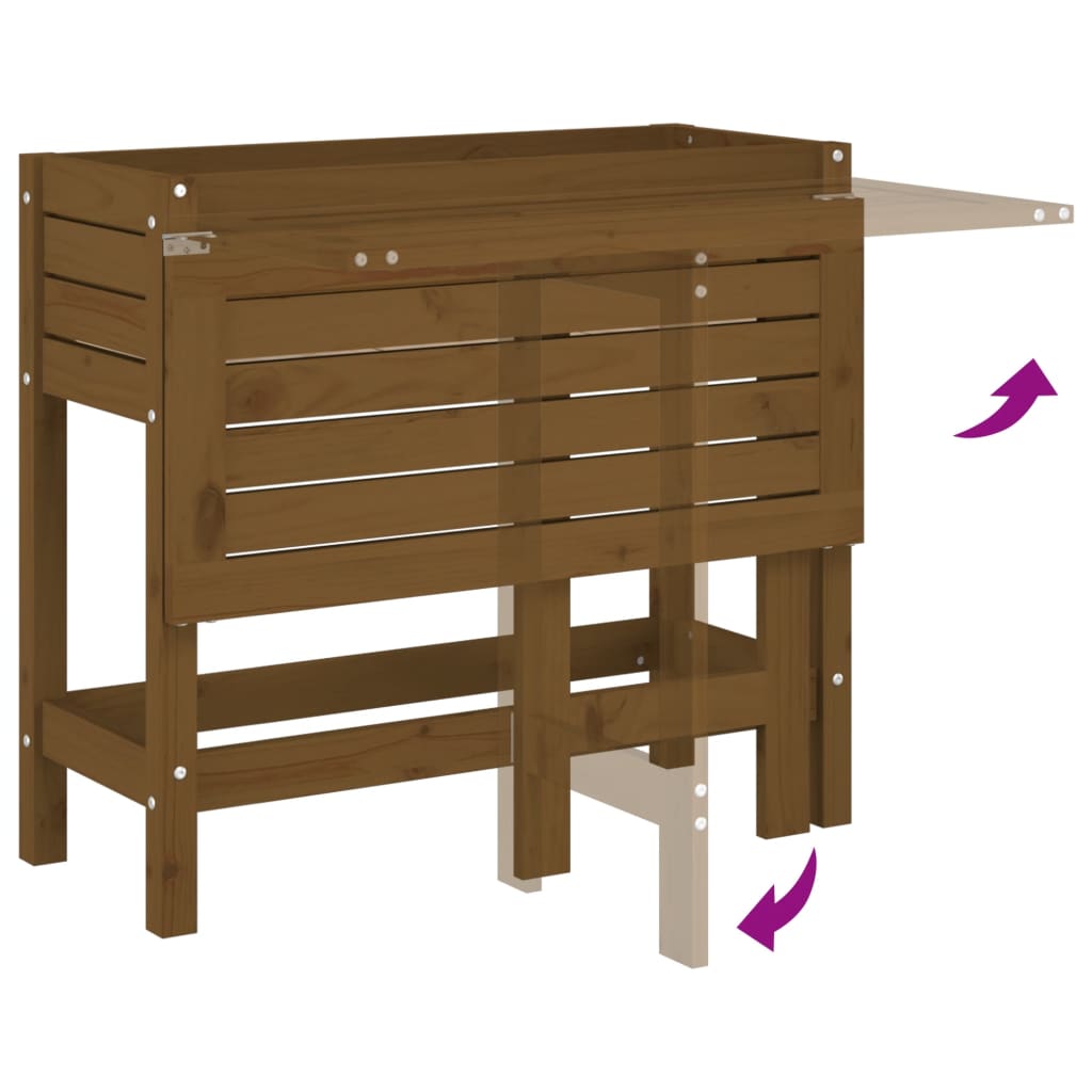 vidaXL Garden Planter with Folding Tabletop Honey Brown Solid Wood Pine