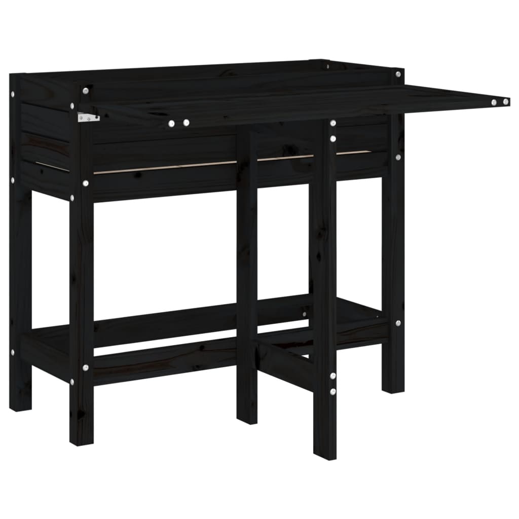 vidaXL Garden Planter with Folding Tabletop Black Solid Wood Pine