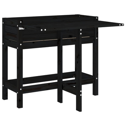 vidaXL Garden Planter with Folding Tabletop Black Solid Wood Pine
