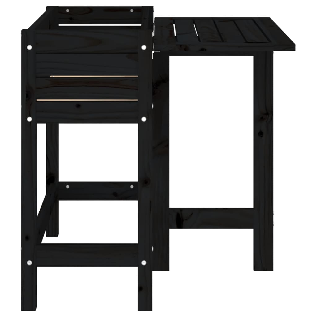 vidaXL Garden Planter with Folding Tabletop Black Solid Wood Pine