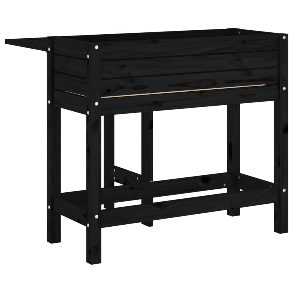 vidaXL Garden Planter with Folding Tabletop Black Solid Wood Pine