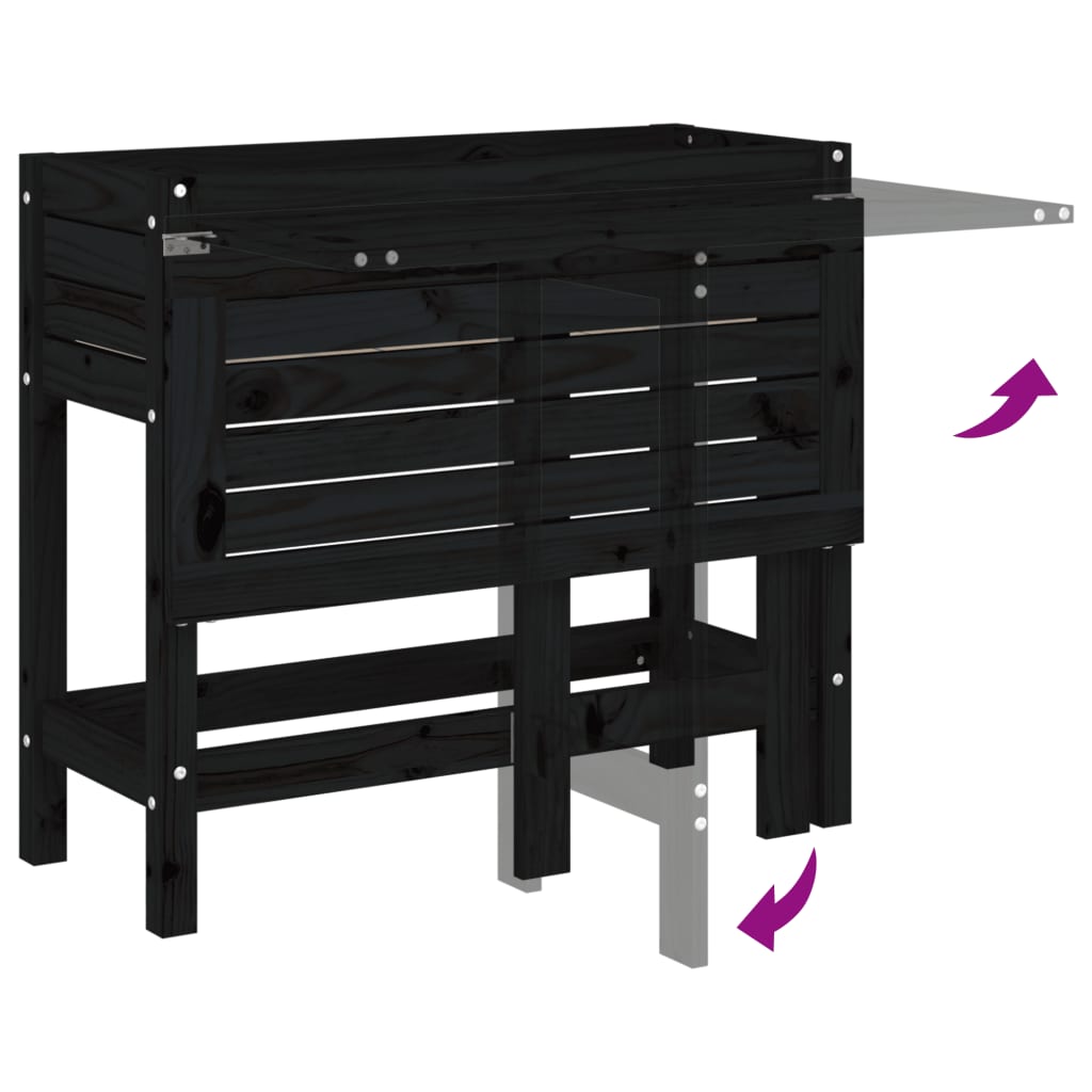 vidaXL Garden Planter with Folding Tabletop Black Solid Wood Pine