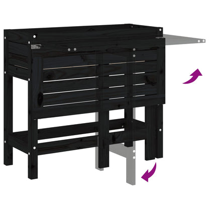 vidaXL Garden Planter with Folding Tabletop Black Solid Wood Pine