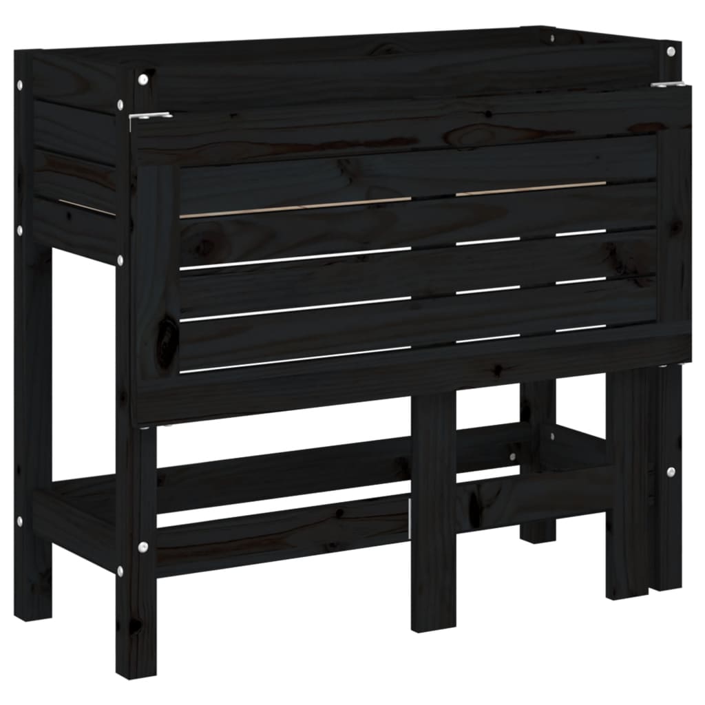vidaXL Garden Planter with Folding Tabletop Black Solid Wood Pine