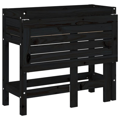 vidaXL Garden Planter with Folding Tabletop Black Solid Wood Pine
