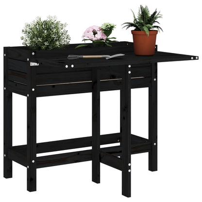 vidaXL Garden Planter with Folding Tabletop Black Solid Wood Pine