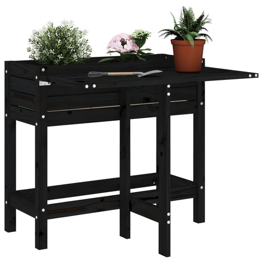 vidaXL Garden Planter with Folding Tabletop Black Solid Wood Pine