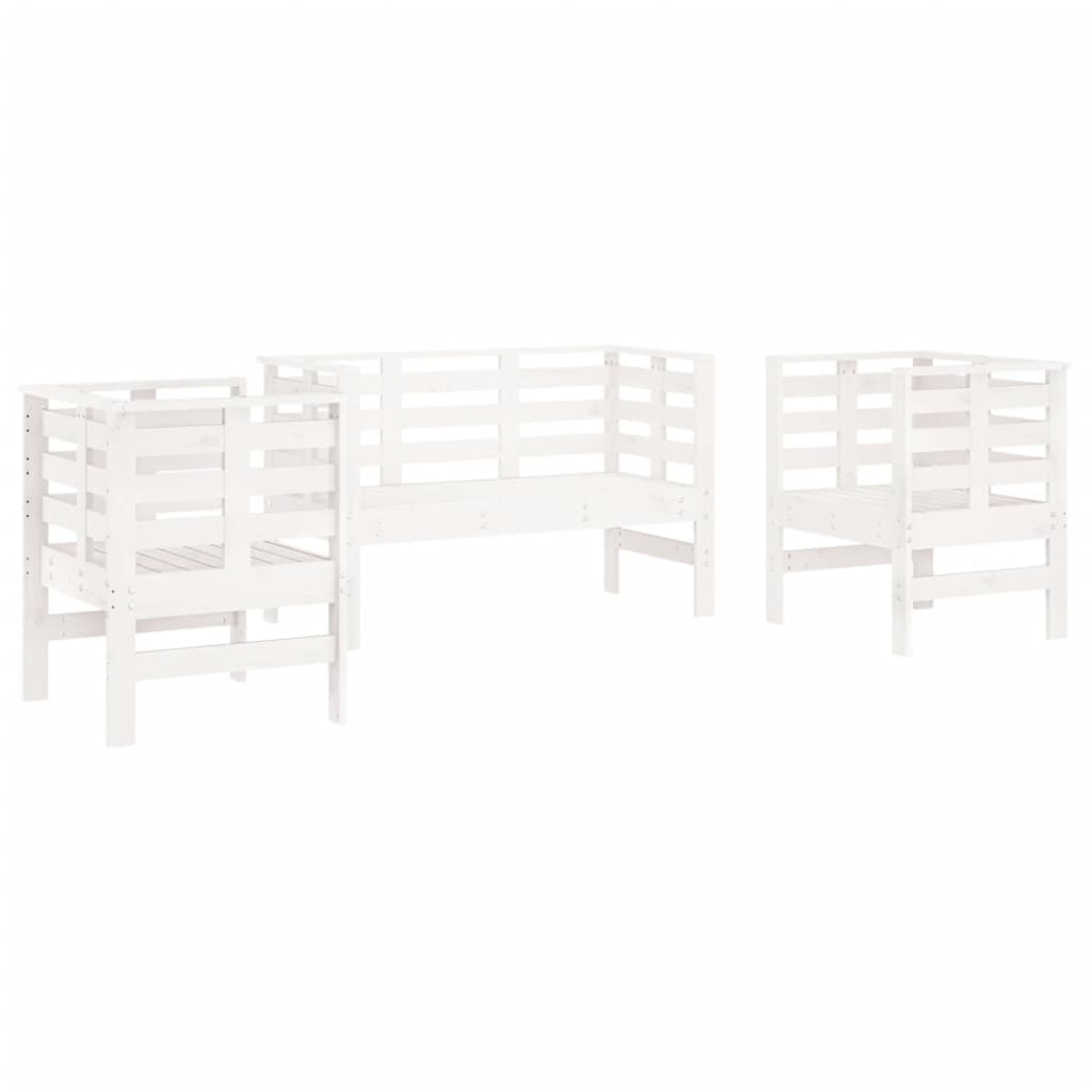 vidaXL 3 Piece Garden Lounge Set White Solid Wood Pine