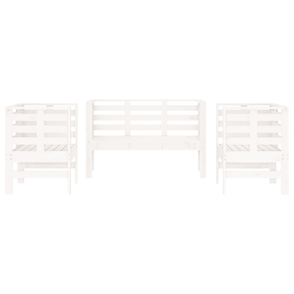 vidaXL 3 Piece Garden Lounge Set White Solid Wood Pine