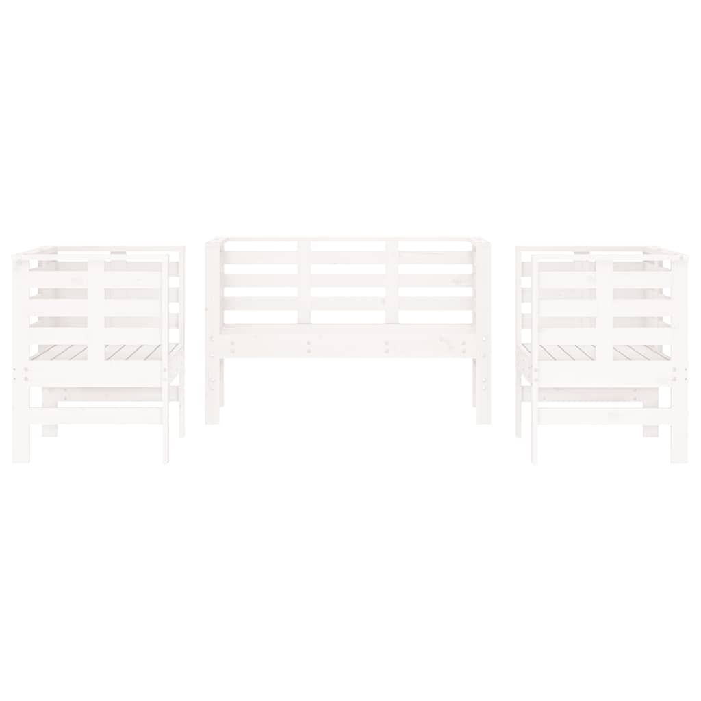 vidaXL 3 Piece Garden Lounge Set White Solid Wood Pine