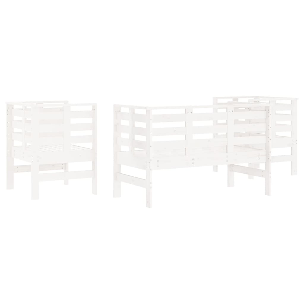 vidaXL 3 Piece Garden Lounge Set White Solid Wood Pine