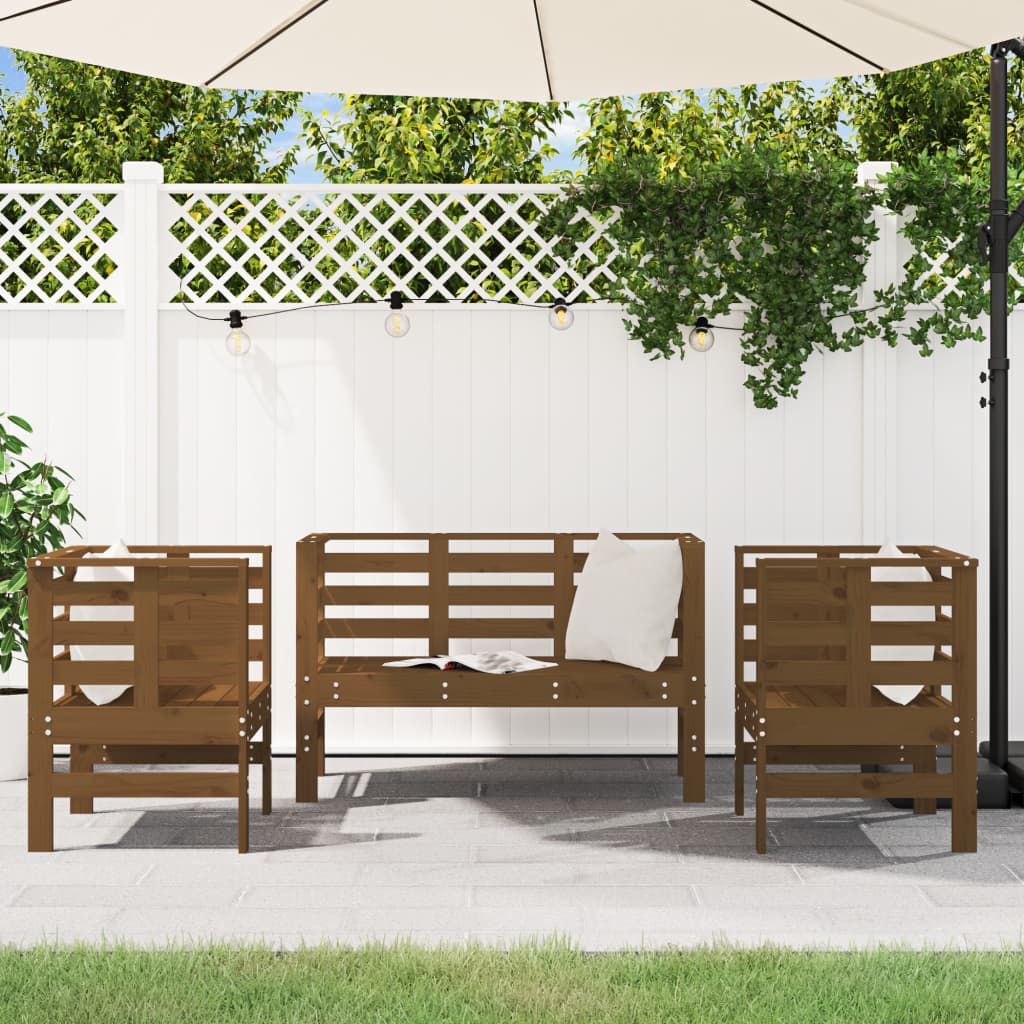 vidaXL 3 Piece Garden Lounge Set Honey Brown Solid Wood Pine