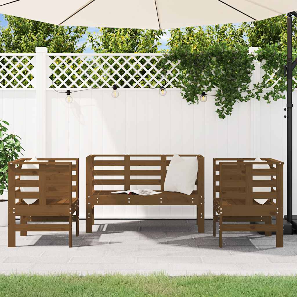 vidaXL 3 Piece Garden Lounge Set Honey Brown Solid Wood Pine