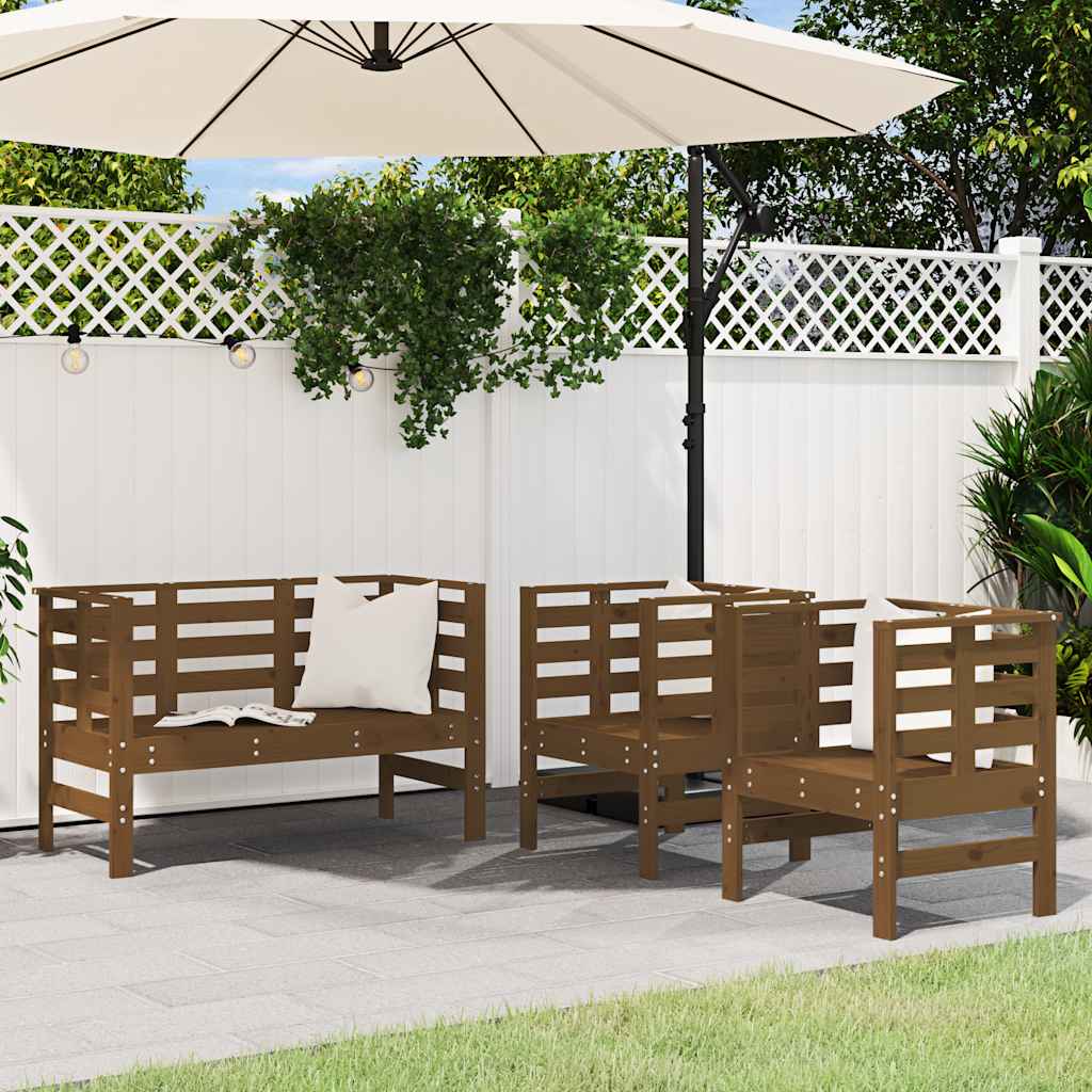 vidaXL 3 Piece Garden Lounge Set Honey Brown Solid Wood Pine