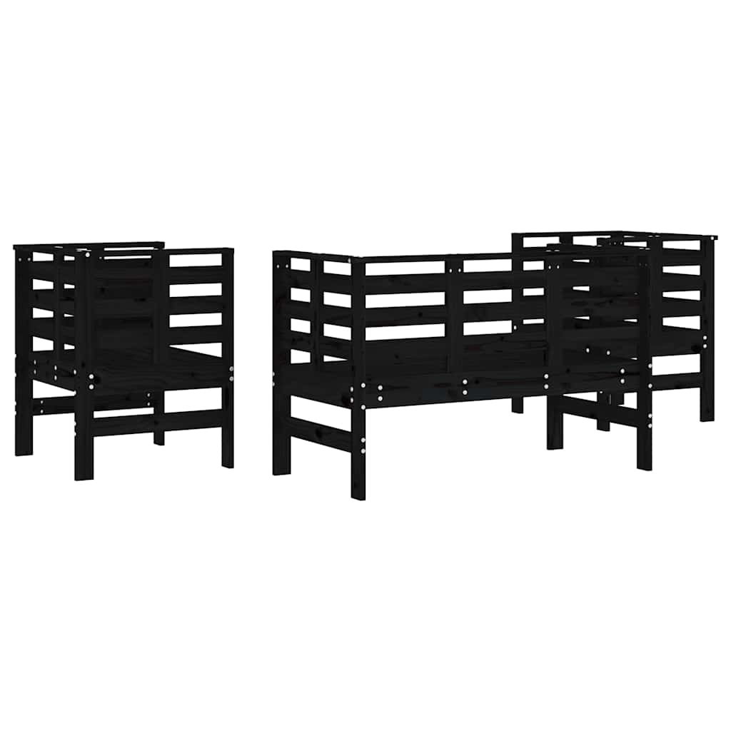 vidaXL 3 Piece Garden Lounge Set Black Solid Wood Pine