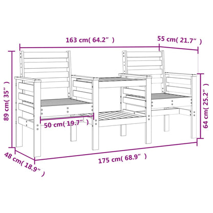 vidaXL Garden Bench with Table 2-Seater Solid Wood Pine