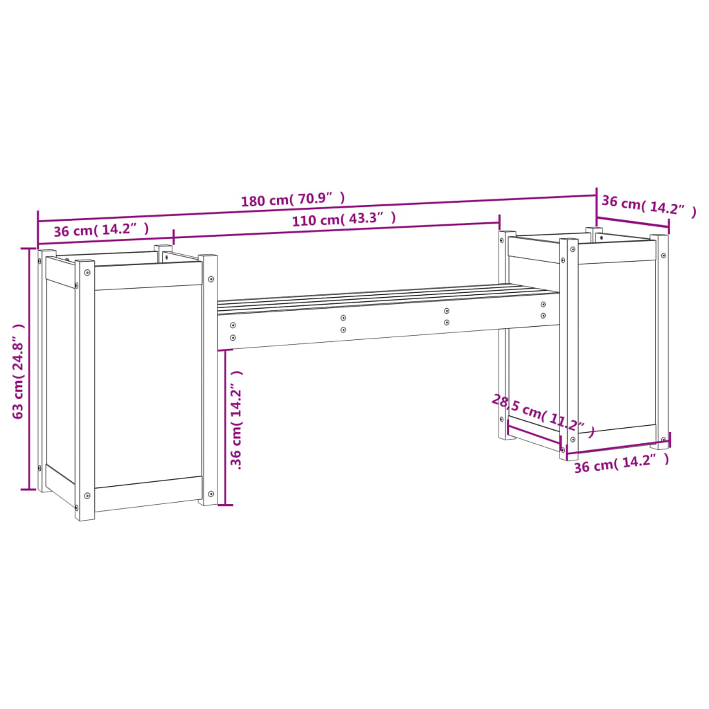 vidaXL Planter Bench Honey Brown 180x36x63 cm Solid Wood Pine