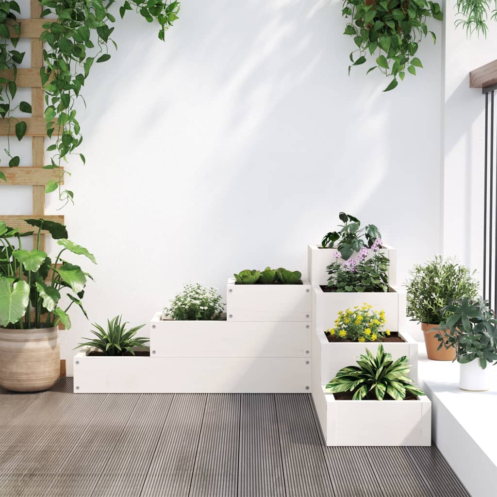 vidaXL Garden Planter 4-Tier 80.5x79x36 cm White Solid Wood Pine