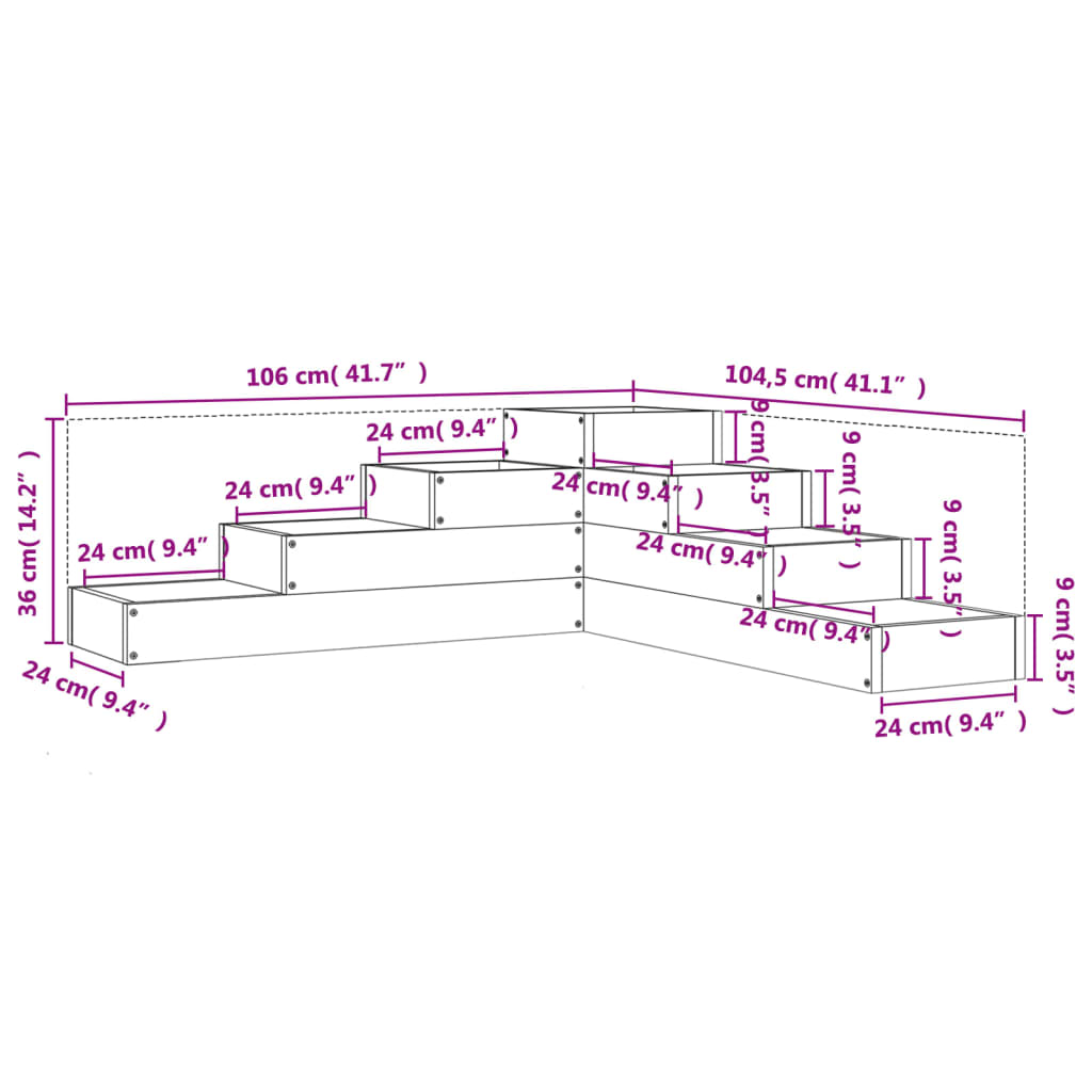 vidaXL Garden Planter 4-Tier 106x104.5x36 cm Solid Wood Pine