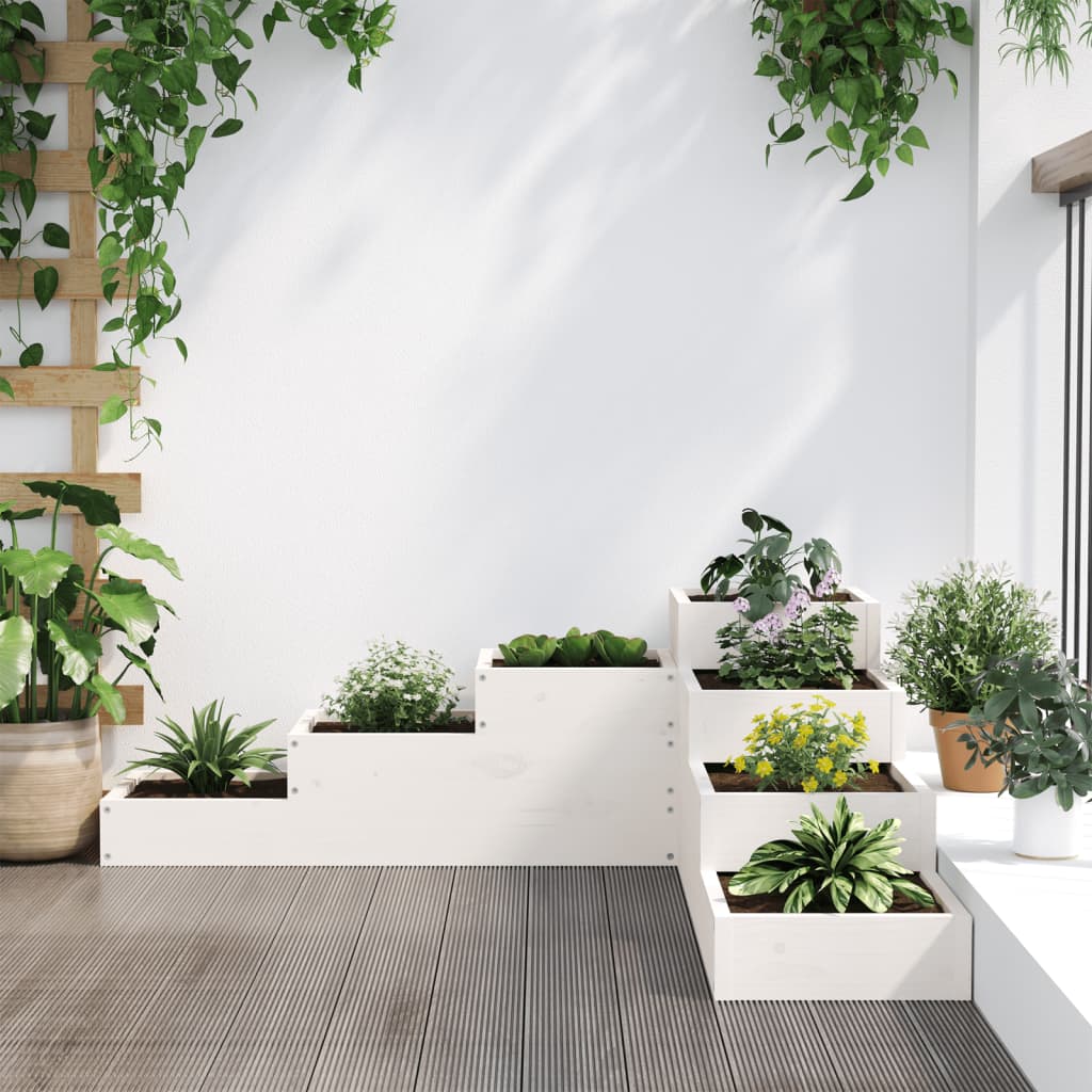 vidaXL Garden Planter 4-Tier 106x104.5x36 cm White Solid Wood Pine