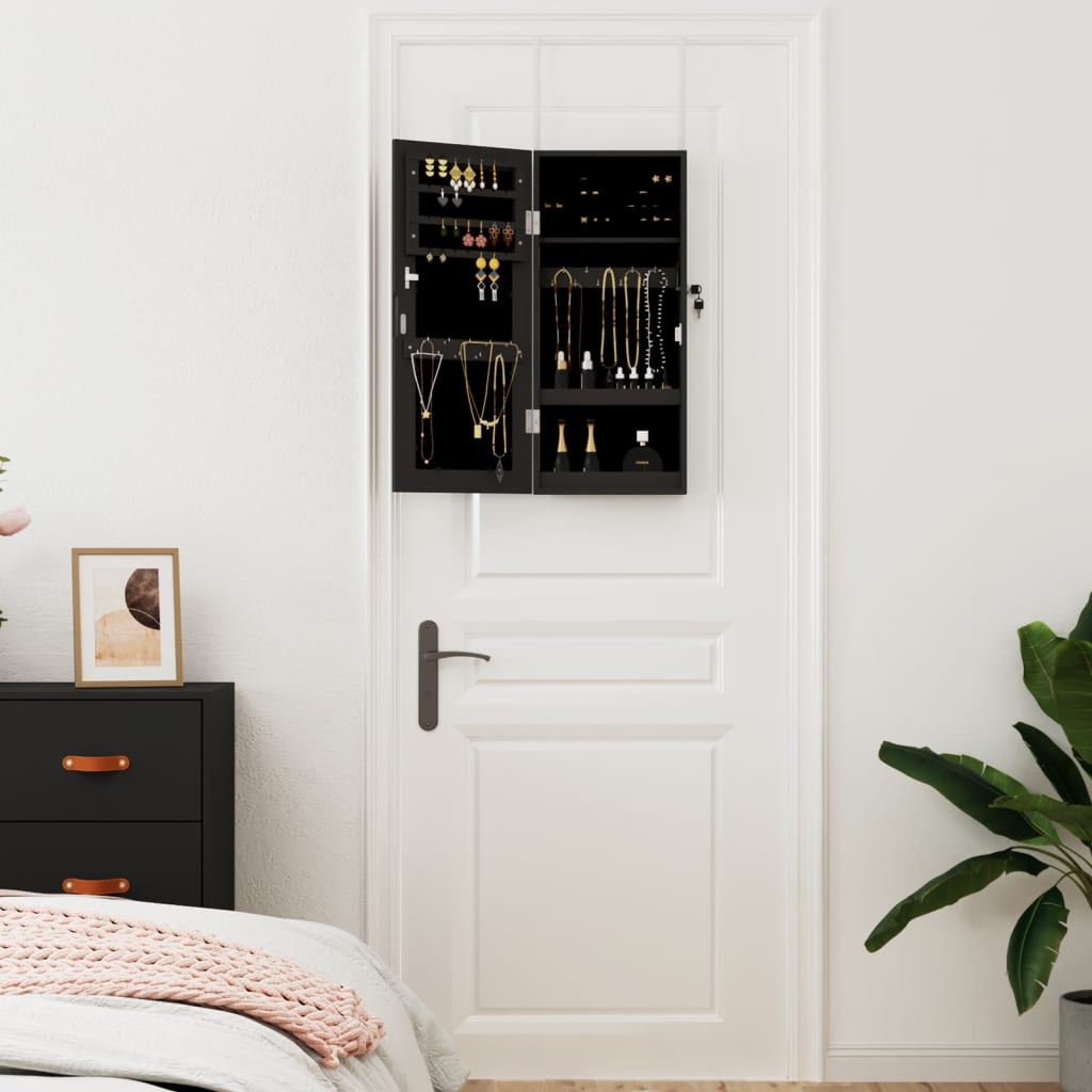 vidaXL Mirror Jewellery Cabinet Wall Mounted Black 30x8.5x67 cm