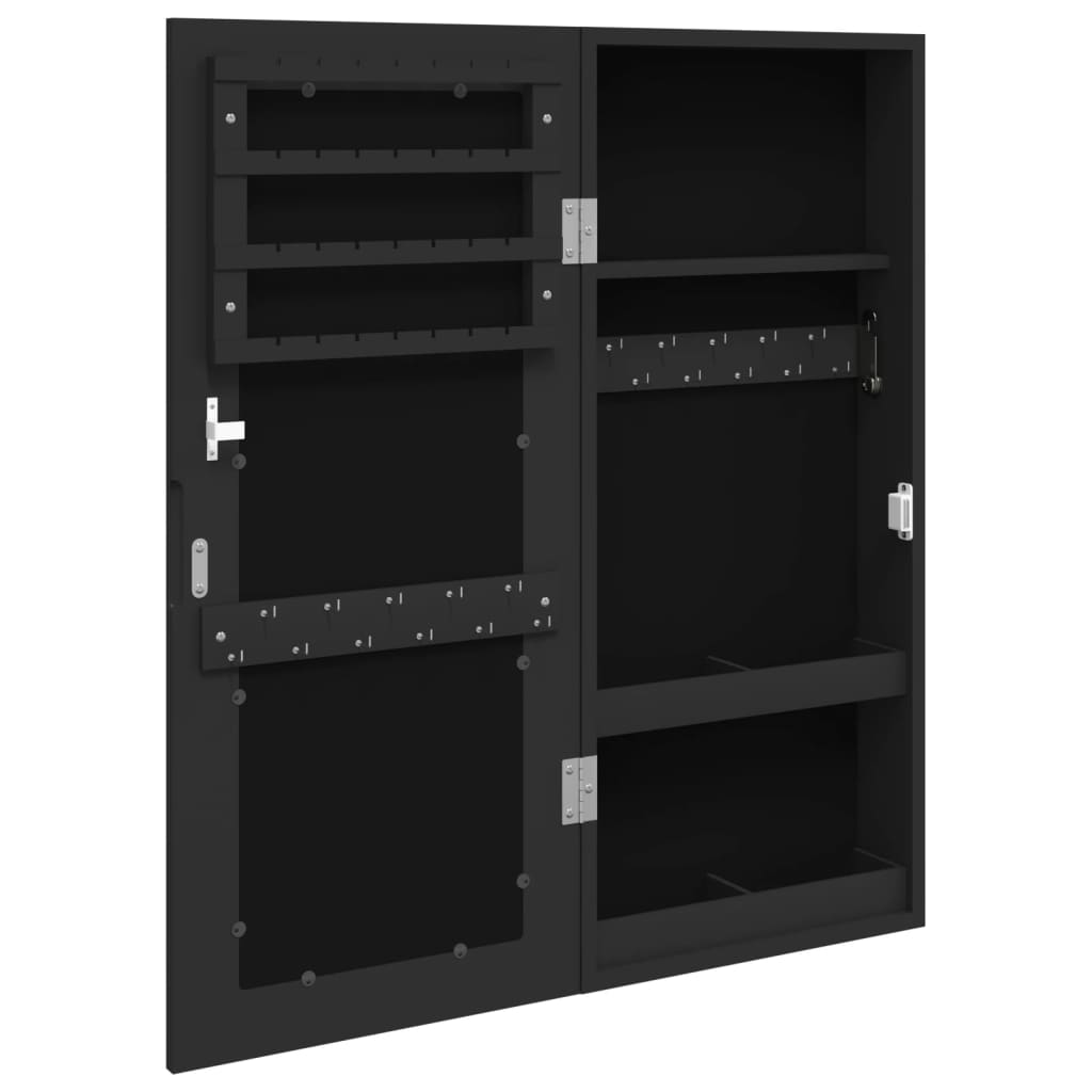 vidaXL Mirror Jewellery Cabinet Wall Mounted Black 30x8,5x67 cm