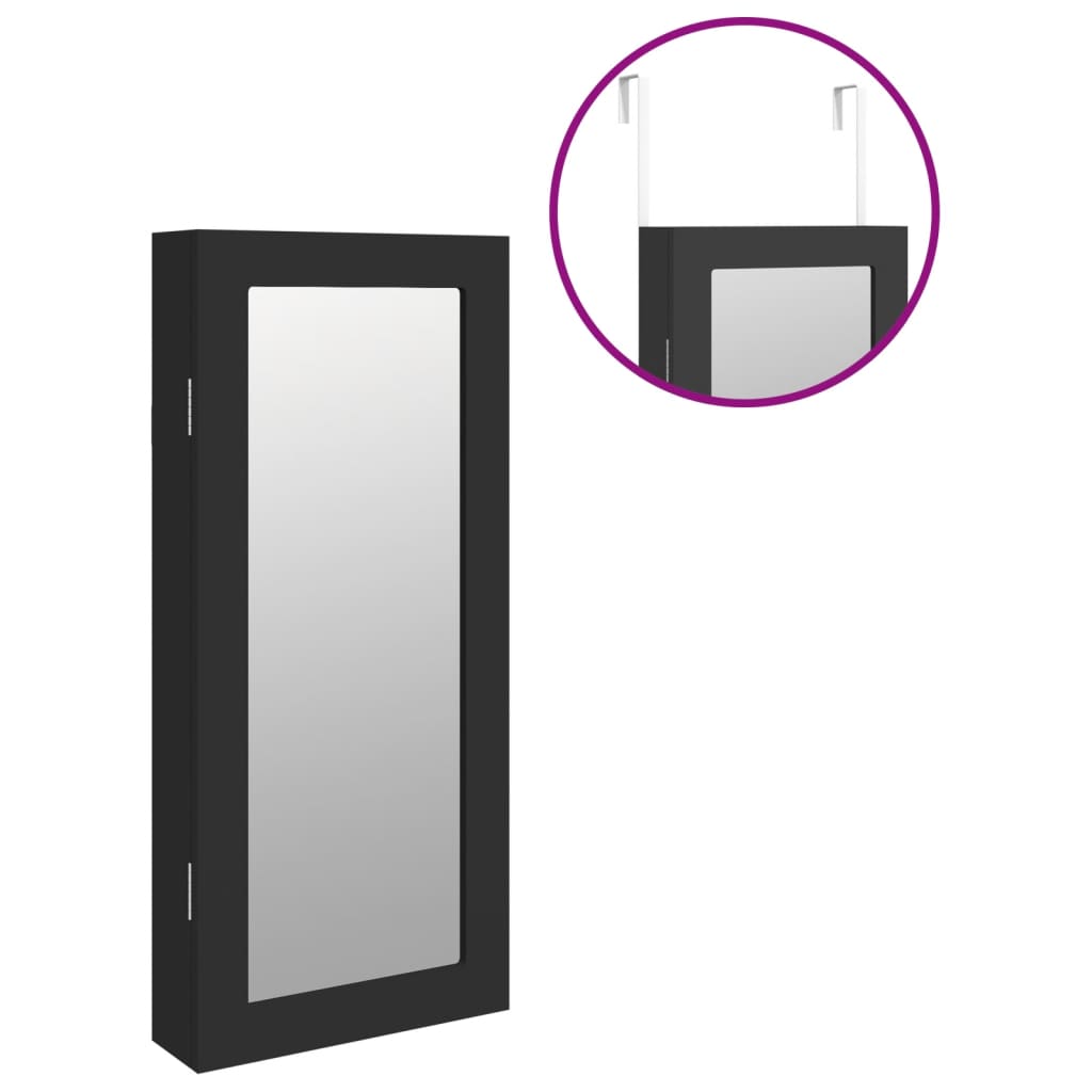 vidaXL Mirror Jewellery Cabinet Wall Mounted Black 30x8.5x67 cm