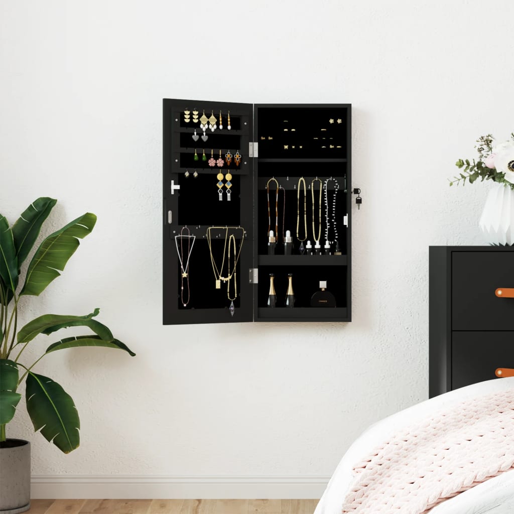 vidaXL Mirror Jewellery Cabinet Wall Mounted Black 30x8,5x67 cm