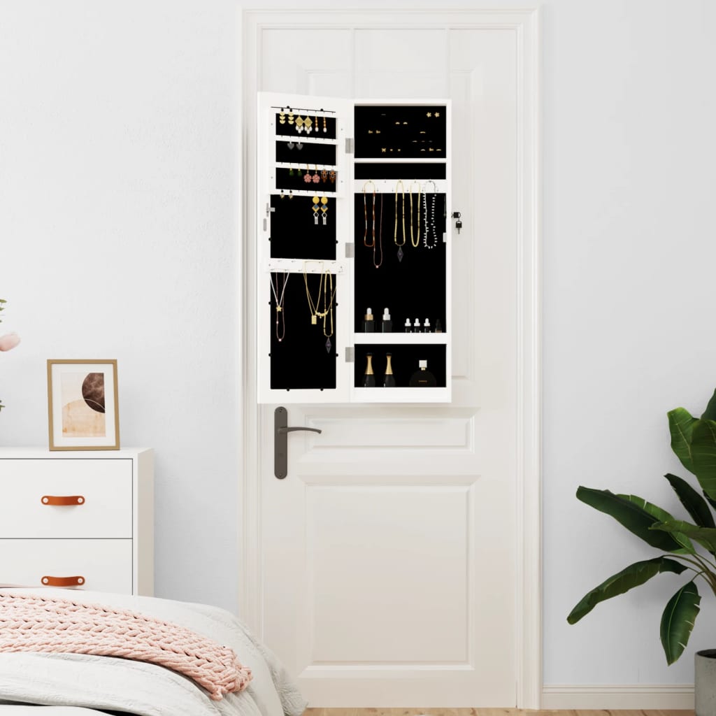 vidaXL Mirror Jewellery Cabinet Wall Mounted White 30x8.5x90 cm