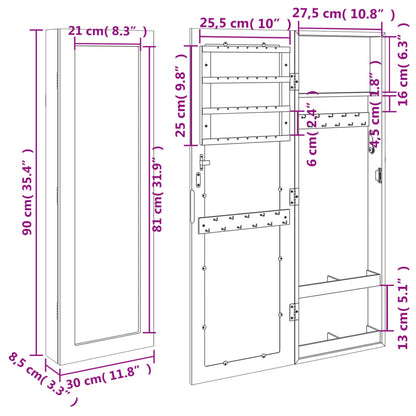 vidaXL Mirror Jewellery Cabinet Wall Mounted White 30x8.5x90 cm