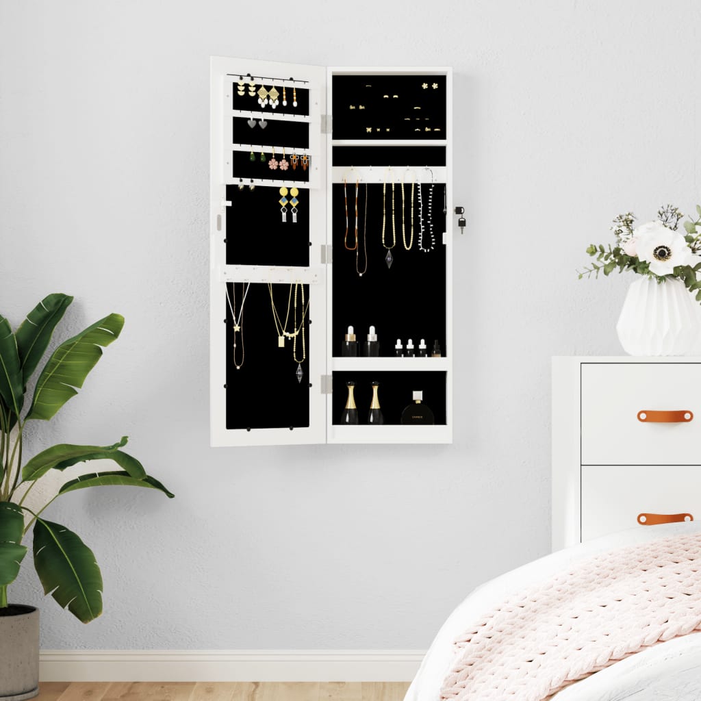 vidaXL Mirror Jewellery Cabinet Wall Mounted White 30x8,5x90 cm